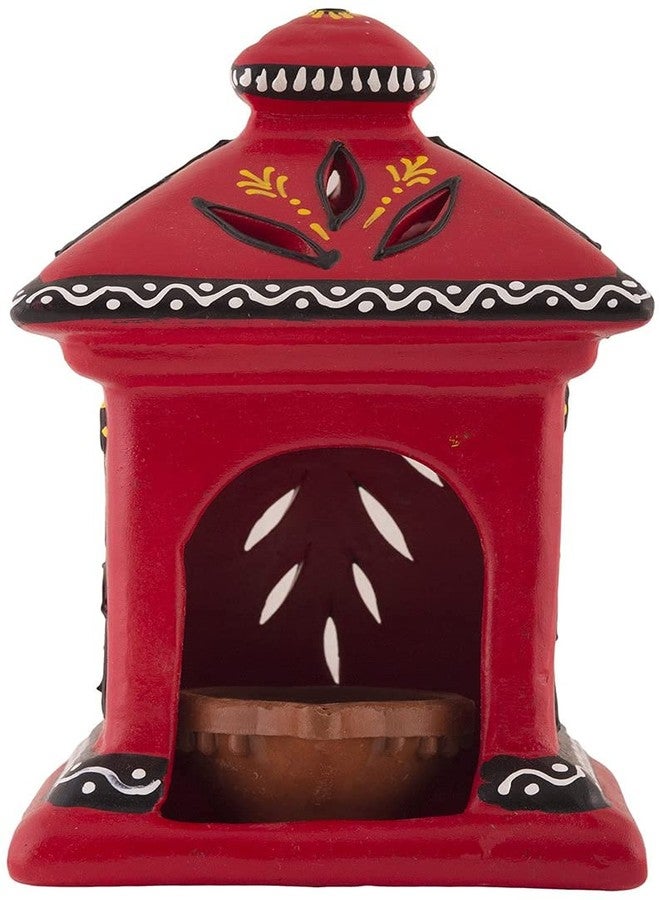 Shabana Art Potteries مصباح كوخ طيني مصنوع يدويًا من ديكور القرية / مصباح شمعة صغيرة / مصباح زيتي للطقوس الدينية (أحمر (عبوة من قطعتين)) - Image 5